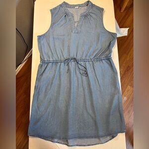 GAP Light Blue Denim Lyocell Drawstring Waist Dress